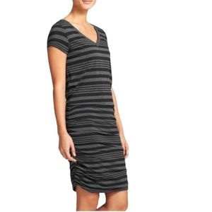 Athleta Topanga Ruched Striped V-neck Dress Size S